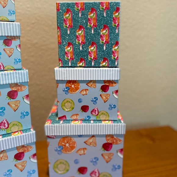 Popsicles & Fruit Themed Decorative Storage Nesting Boxes Set Of 7, Glitter Lids - Picture 11 of 16